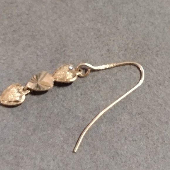 10K Yellow Gold Heart Drop Earrings - Picture 5 of 8